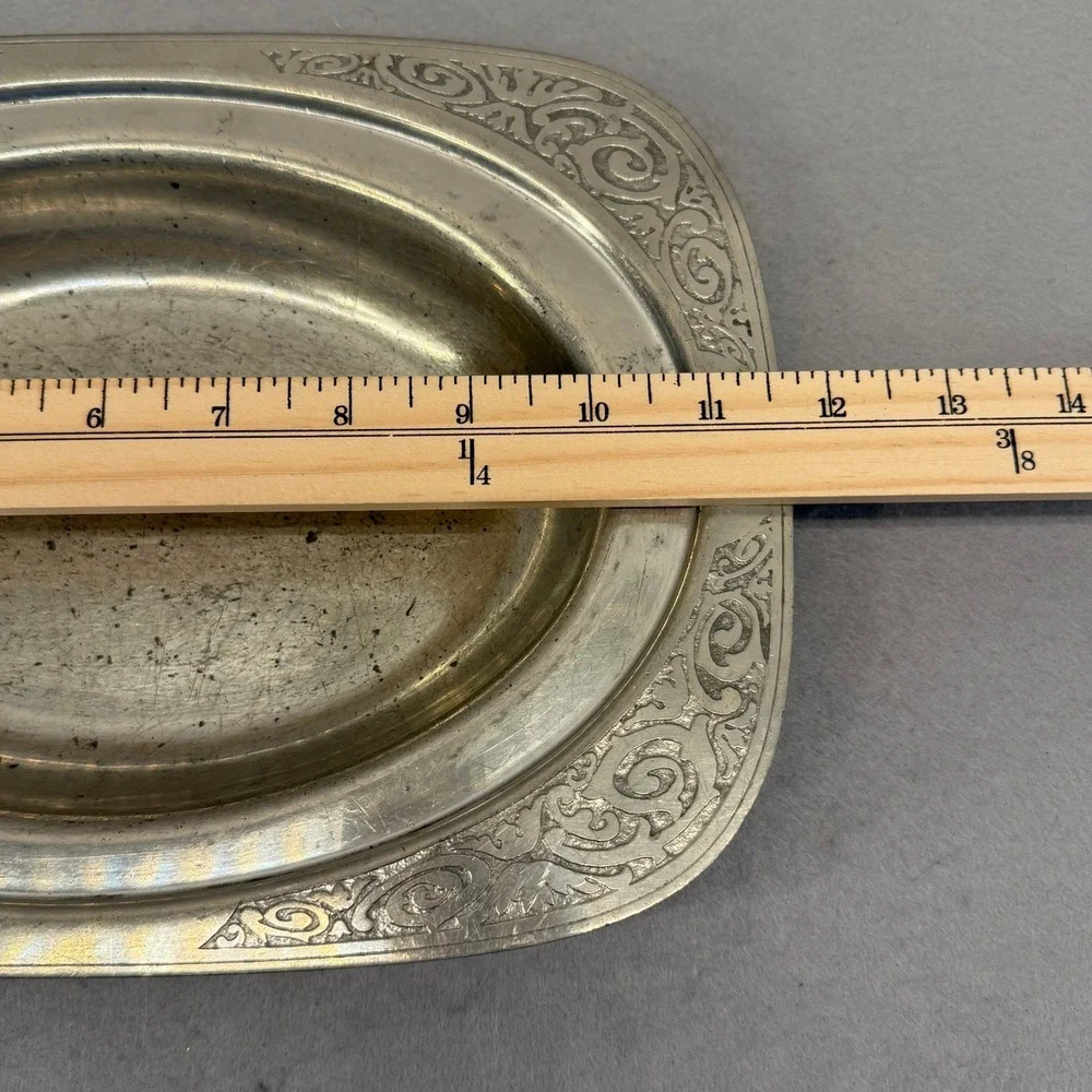 Mulholland Pewter Oval Dish‎ 1907 K Scrollwork Border Vintage Metalware Tray